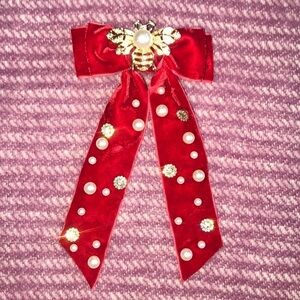 Gorgeous Brand New Red Hair Bow Barrette with Bee